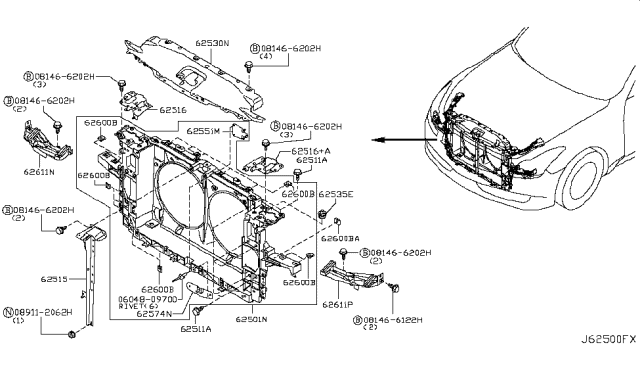 2012 Infiniti G37 Support-Radiator Core Cent Diagram for 62501-JK02B