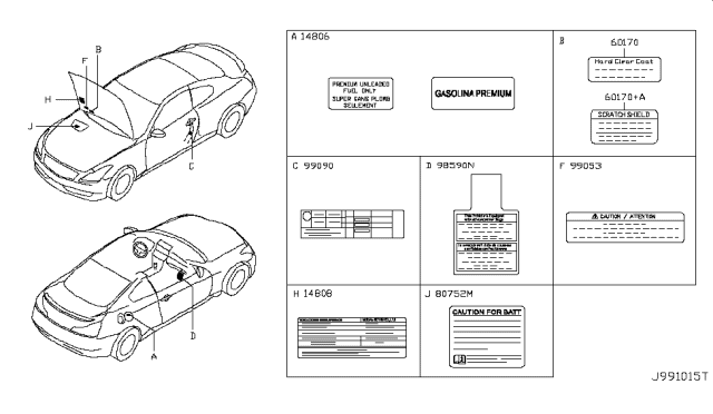 2014 Infiniti Q60 Coupe Caution Plate & Label Diagram 2