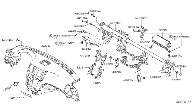 2012 Infiniti G37 FINISHER-Instrument, E Diagram for 68414-1NF0A