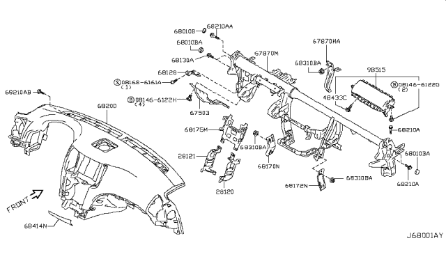 2011 Infiniti G37 Instrument Panel,Pad & Cluster Lid Diagram 1