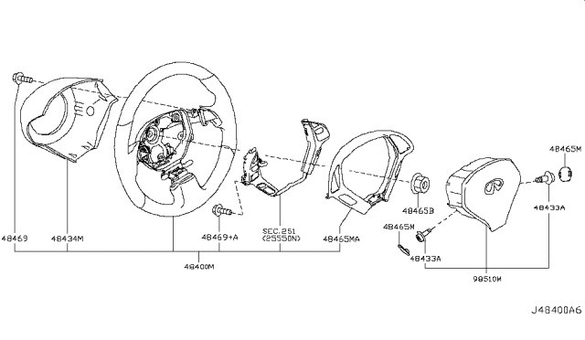 2013 Infiniti G37 Steering Wheel Assembly Without Pad Diagram for 48430-1VW3A