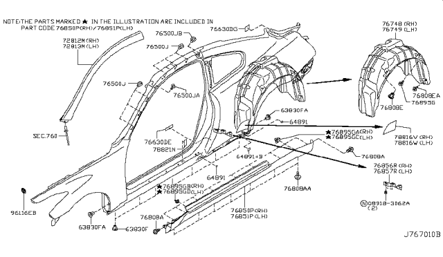 2014 Infiniti Q60 Finisher-Front Pillar RH Diagram for 76836-JU80A