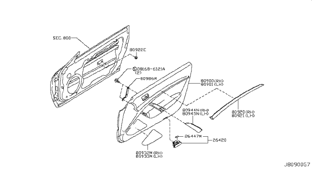 2008 Infiniti G37 Front Door Trimming Diagram 2