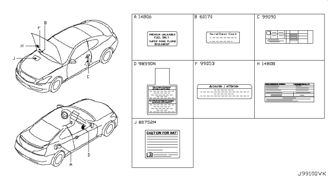 2011 Infiniti G37 Coupe Caution Plate & Label Diagram 2