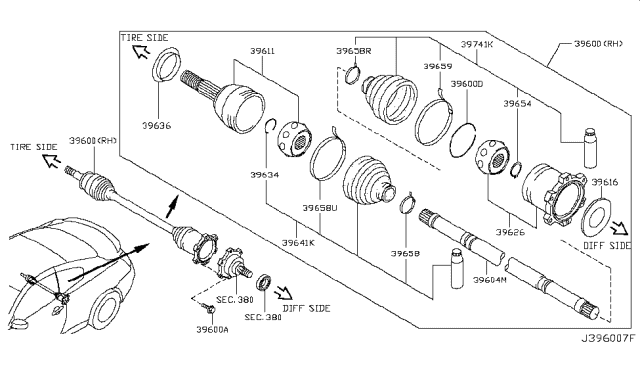 2009 Infiniti G37 Shaft Rear Drive Diagram for 39704-JL00A