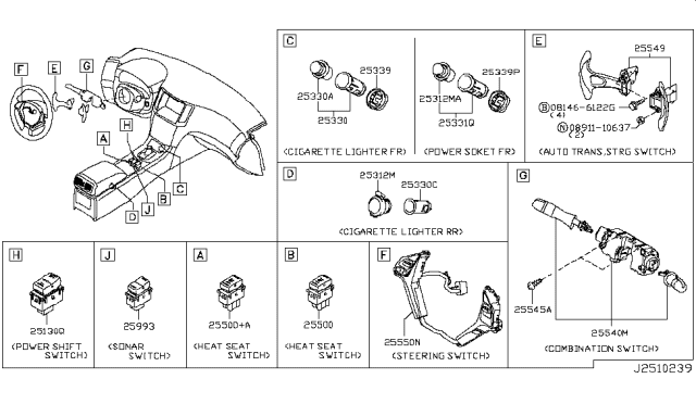 2012 Infiniti G37 Switch Assembly - Steering Diagram for 25550-JK10E