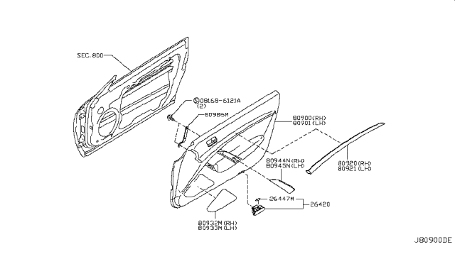 2008 Infiniti G37 Front Door Trimming Diagram 1