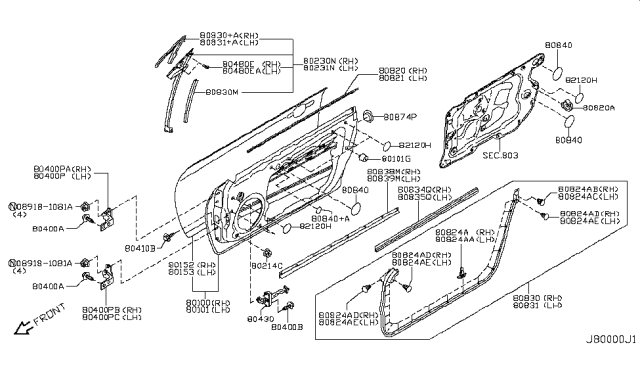 2011 Infiniti G37 Coupe Front Door Panel & Fitting Diagram 2