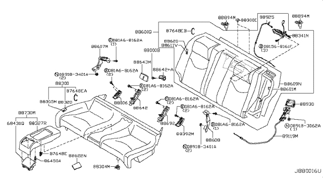 2015 Infiniti Q60 Pad Assembly - Rear Seat Back Diagram for 88611-1NL0A