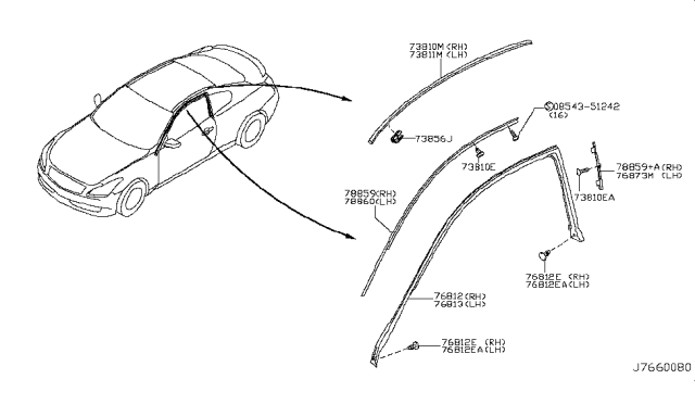 2011 Infiniti G37 Body Side Moulding Diagram