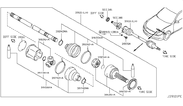 2014 Infiniti Q60 Front Drive Shaft (FF) Diagram 1