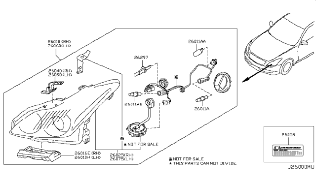 2009 Infiniti G37 Left Headlight Assembly Diagram for 26060-JL01B