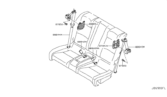 2014 Infiniti Q60 Belt Assy-Rear Seat Buckle Diagram for 88842-1NG0D