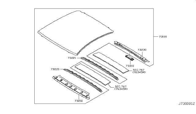 2010 Infiniti G37 Roof Panel & Fitting Diagram 1