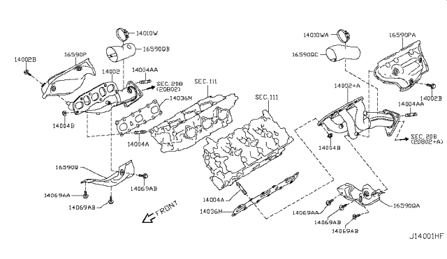 2009 Infiniti G37 Manifold Assy-Exhaust Diagram for 14002-JK23A
