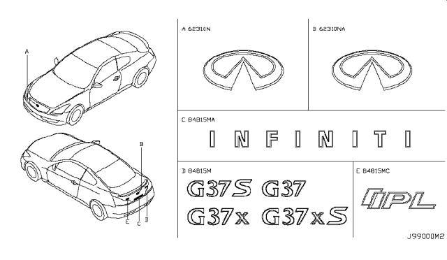 2015 Infiniti Q60 Emblem & Name Label Diagram 1