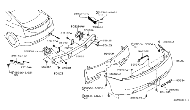2011 Infiniti G37 Rear Bumper FASCIA Diagram for 85022-JL00H