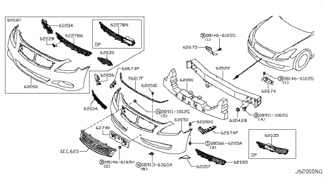 2010 Infiniti G37 Coupe Front Bumper Diagram 1