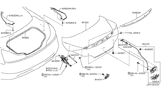 2008 Infiniti G37 Coupe Trunk Lid & Fitting Diagram