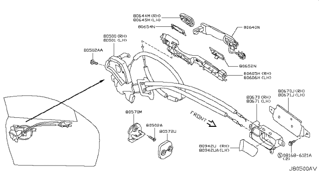 2009 Infiniti G37 Front Door Lock & Handle Diagram