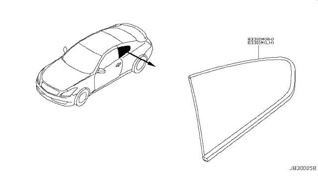 2010 Infiniti G37 Glass Assy-Side Window,RH Diagram for 83306-JL00A