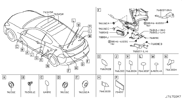 2009 Infiniti G37 INSULATOR-Rear Pillar,Inner Diagram for 76884-AM803