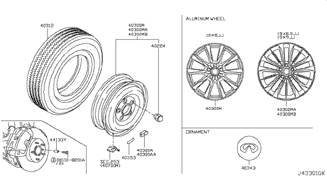 2014 Infiniti Q60 Road Wheel & Tire Diagram 2