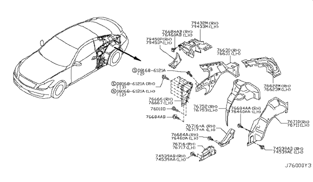 2013 Infiniti G37 Reinforce-Rear Pillar RH Diagram for 76614-JL00A