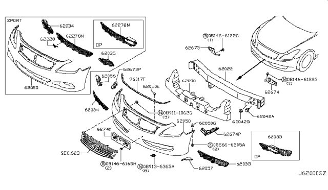 2011 Infiniti G37 Coupe Front Bumper Diagram 1