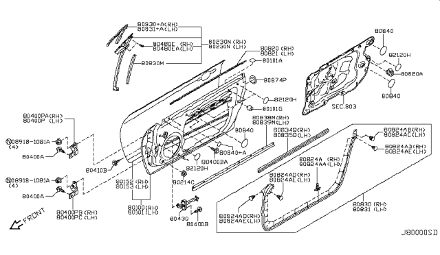 2015 Infiniti Q60 Front Door Panel & Fitting Diagram 1