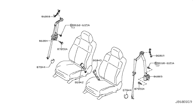 2013 Infiniti G37 Belt Assy-Tongue, Pretension Front Rh Diagram for 86884-3WJ0B