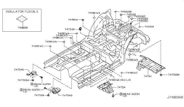 2012 Infiniti G37 INSULATOR - Heat, Rear Floor Diagram for 74761-JL00A