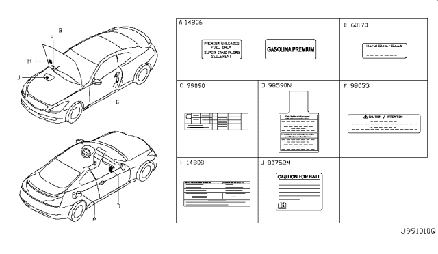 2011 Infiniti G37 Coupe Caution Plate & Label Diagram 1