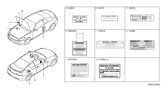 2011 Infiniti G37 Coupe Caution Plate & Label Diagram 3