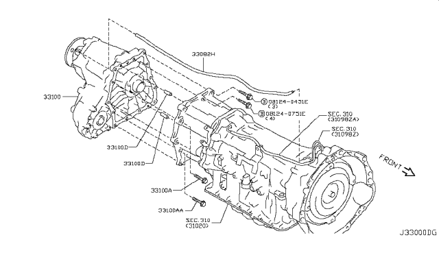 2014 Infiniti Q60 Transfer Assembly & Fitting Diagram 1