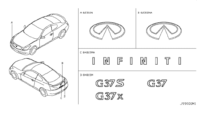 2010 Infiniti G37 Emblem & Name Label Diagram 1