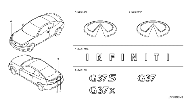 2011 Infiniti G37 Coupe Emblem & Name Label Diagram 2