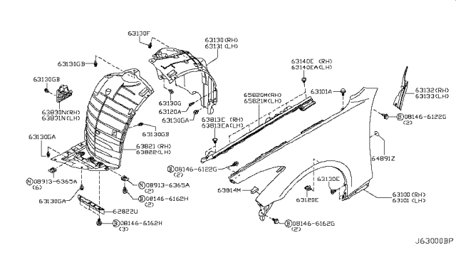 2010 Infiniti G37 Front Fender & Fitting Diagram