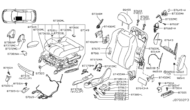 2012 Infiniti G37 Front Seat Slide Switch Knob, Left Diagram for 87062-1NF5C