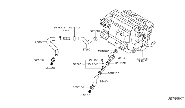 2009 Infiniti G37 Hose-Heater, Outlet Diagram for 92411-JK20A
