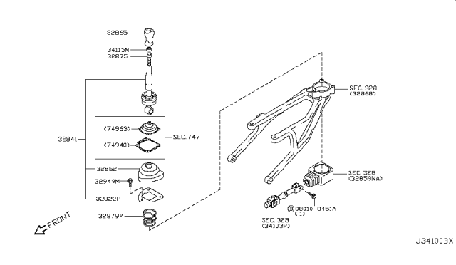 2011 Infiniti G37 Coupe Transmission Control & Linkage Diagram