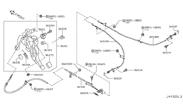 2014 Infiniti Q60 Control Park Lv Diagram for 36010-1NG0A