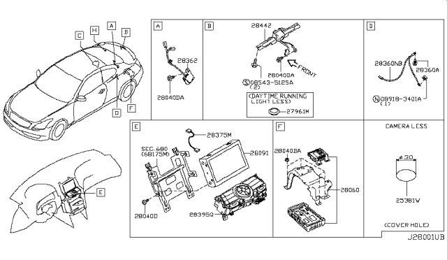 2014 Infiniti Q60 Harness Assy-Display Diagram for 28098-JJ90B