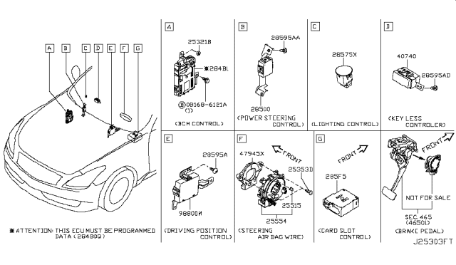 2015 Infiniti Q60 Body Control Module Controller Assembly Diagram for 284B1-1NX0C