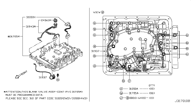 2009 Infiniti G37 Control Valve Assembly Without Programming Diagram for 31705-19X1B