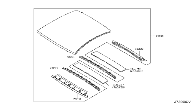 2014 Infiniti Q60 Roof Panel & Fitting Diagram 1