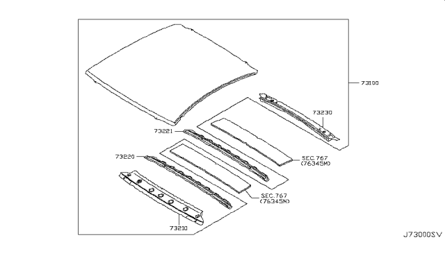 2009 Infiniti G37 Roof Panel & Fitting Diagram 2