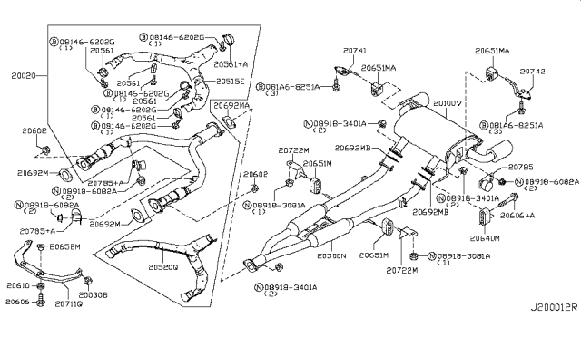 2009 Infiniti G37 Exhaust Main Muffler Assembly, Left Diagram for 20100-JL01A