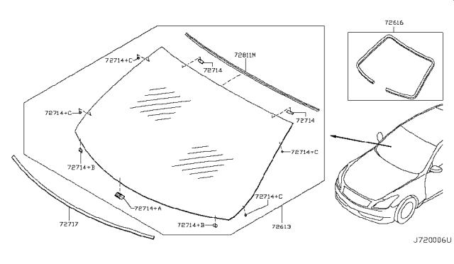 2009 Infiniti G37 Front Windshield Diagram 1