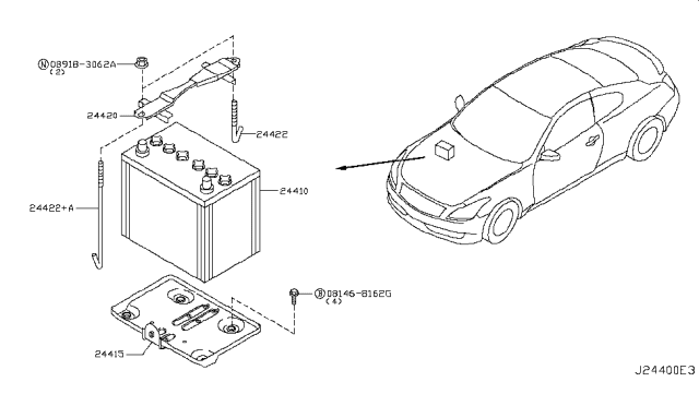 2011 Infiniti G37 Coupe Battery & Battery Mounting Diagram 1